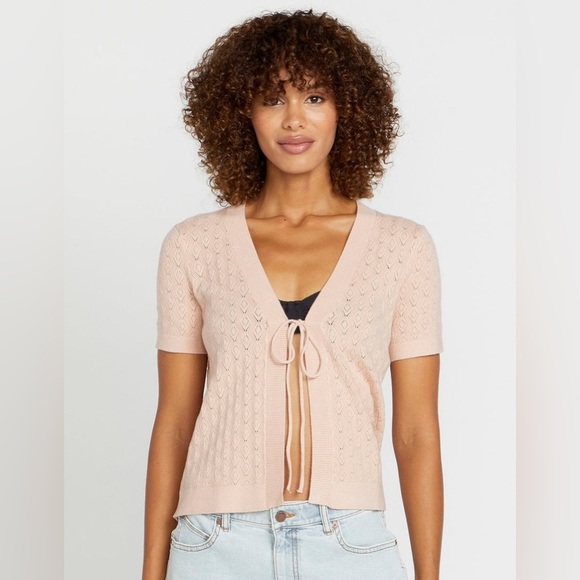 NWT - Volcom Cruz Cruise Womens Tie Front Sweater in Light Pink - Various Sizes - Picture 1 of 3